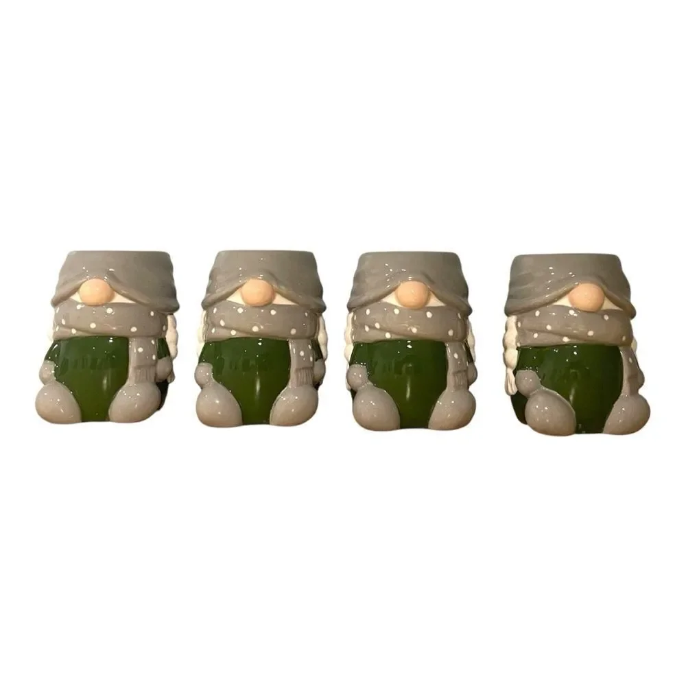 Pottery Barn GNOMETTE gnome shaped ceramic 4 mug Gnome Set
